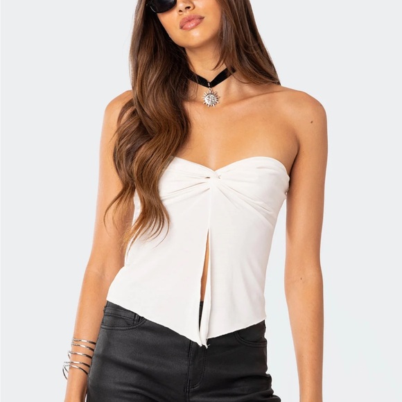 Edikted Tops - Edikted Twisted Split Front Tube Top White